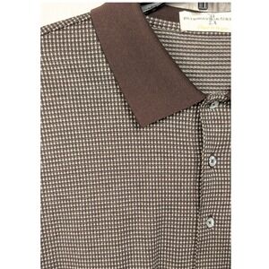 Fairway & Greene Vintage XL Brown Houndstooth Long Sleeve Polo Shirt Cotton
